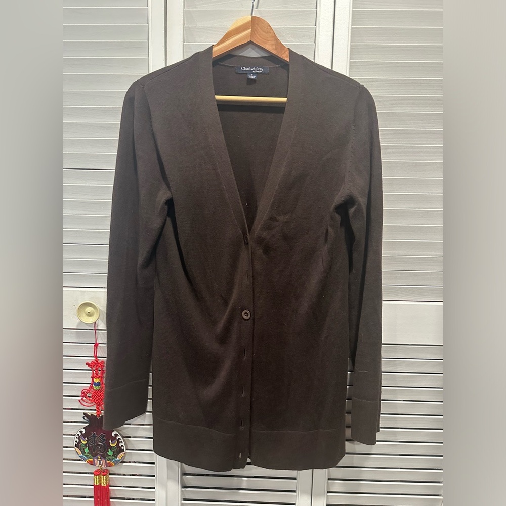 Chadwicks solid chocolate brown button up 3/4 sleeve cardigan size small